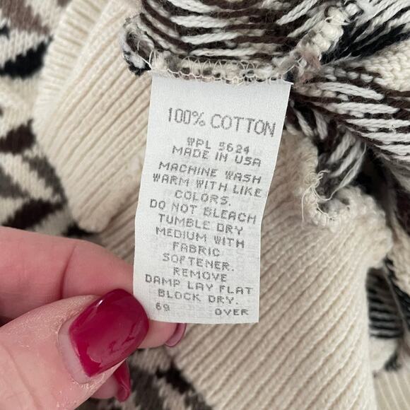 Shenandoah Sweater Mens Medium Cream Brown Black Geometric Knit Made in USA - Picture 6 of 8